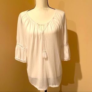Old Navy White Peasant Top with Tassel Ties
